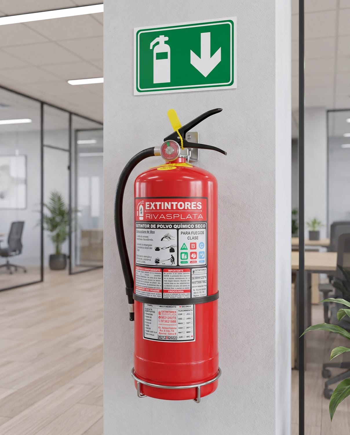 Extintor certificado montado en pared de local comercial — Extintores Rivasplata